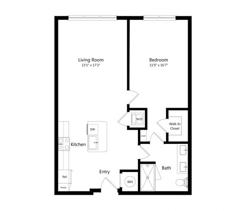 One Bedroom Floor Plan with 830 Sq. Ft. at Parc at White Rock Luxury Apartments in Dallas TX